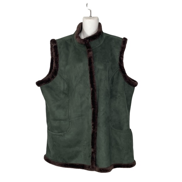 DENIM & COMPANY Green Woman’s Faux Fur Lined Vest Size XL - Picture 2 of 13